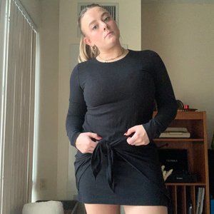 Black Polyester/Cotton Black Tie Dress